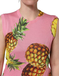 Dolce & Gabbana Pink Pineapple Roundneck Sleeveless Tank Women's Top