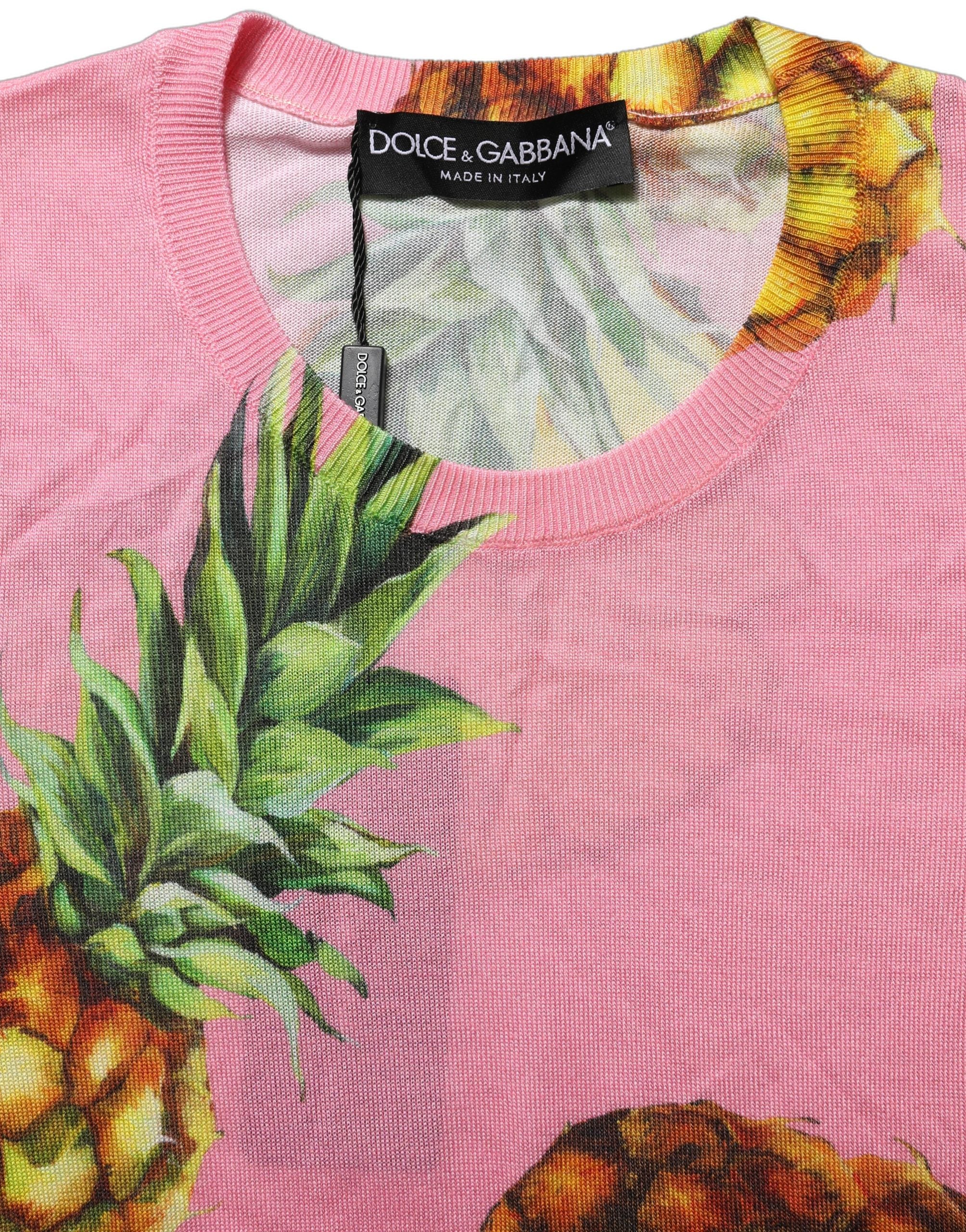 Dolce & Gabbana Pink Pineapple Roundneck Sleeveless Tank Women's Top