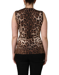 Dolce & Gabbana Brown Leopard Crew Neck Sleeveless Tank Women's Top