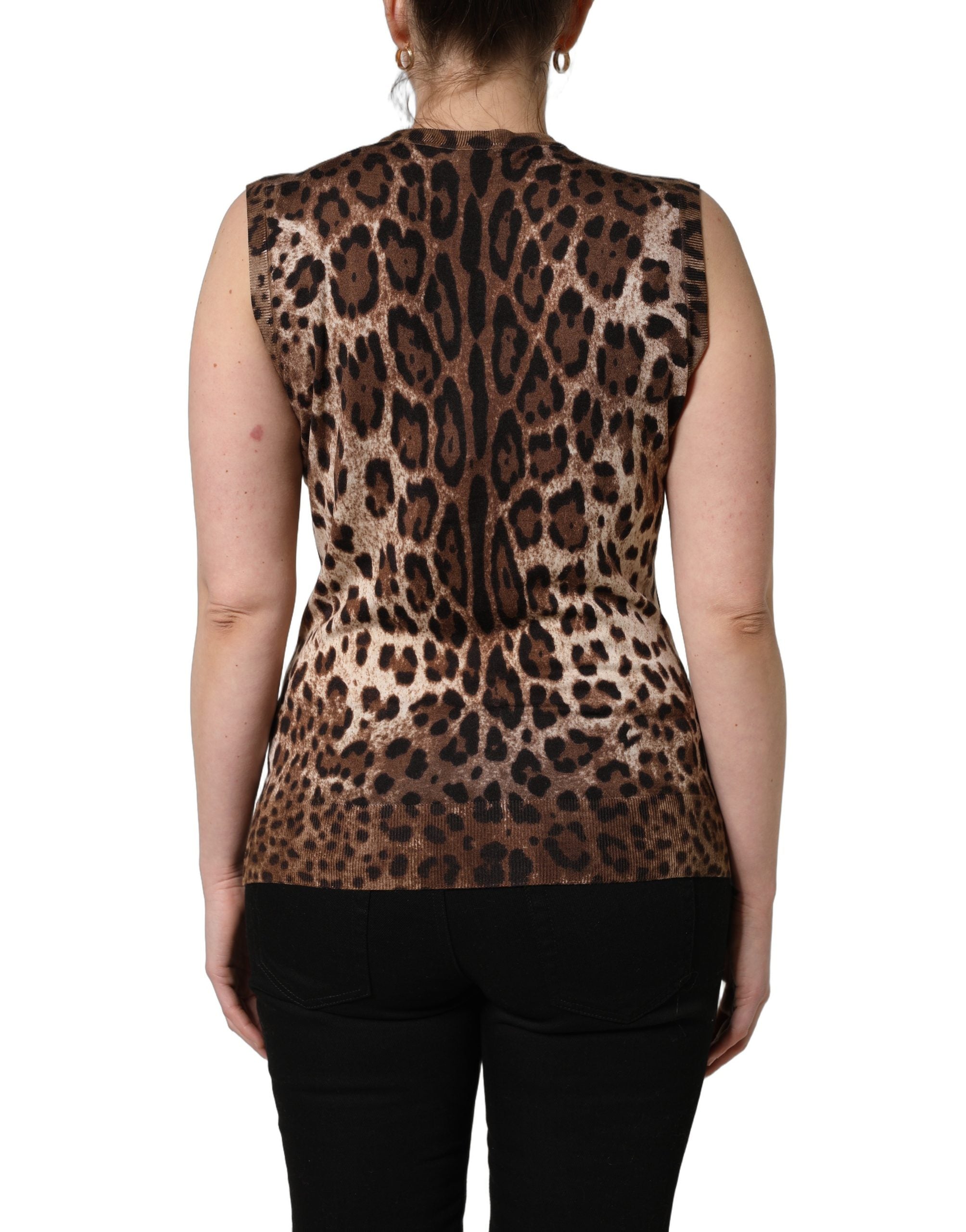 Dolce & Gabbana Brown Leopard Crew Neck Sleeveless Tank Women's Top