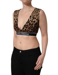 Dolce & Gabbana Brown Leopard Print Cropped Silk Tank Women's Top