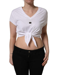 Dolce & Gabbana White Logo Embroidered TieWaist Cropped Women's Top