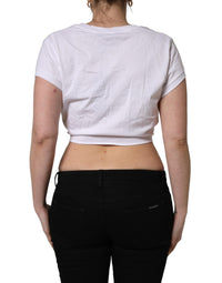 Dolce & Gabbana White Logo Embroidered TieWaist Cropped Women's Top
