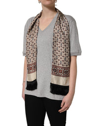 Dolce & Gabbana Gray Cotton V-neck Owl Silk Scarf Top Women's T-shirt