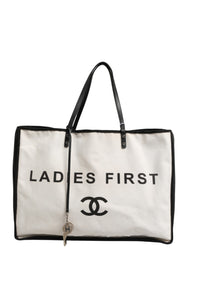 Chanel Ladies First White and Black Canvas Shopper Tote Women's Bag (Authentic Pre-Loved)