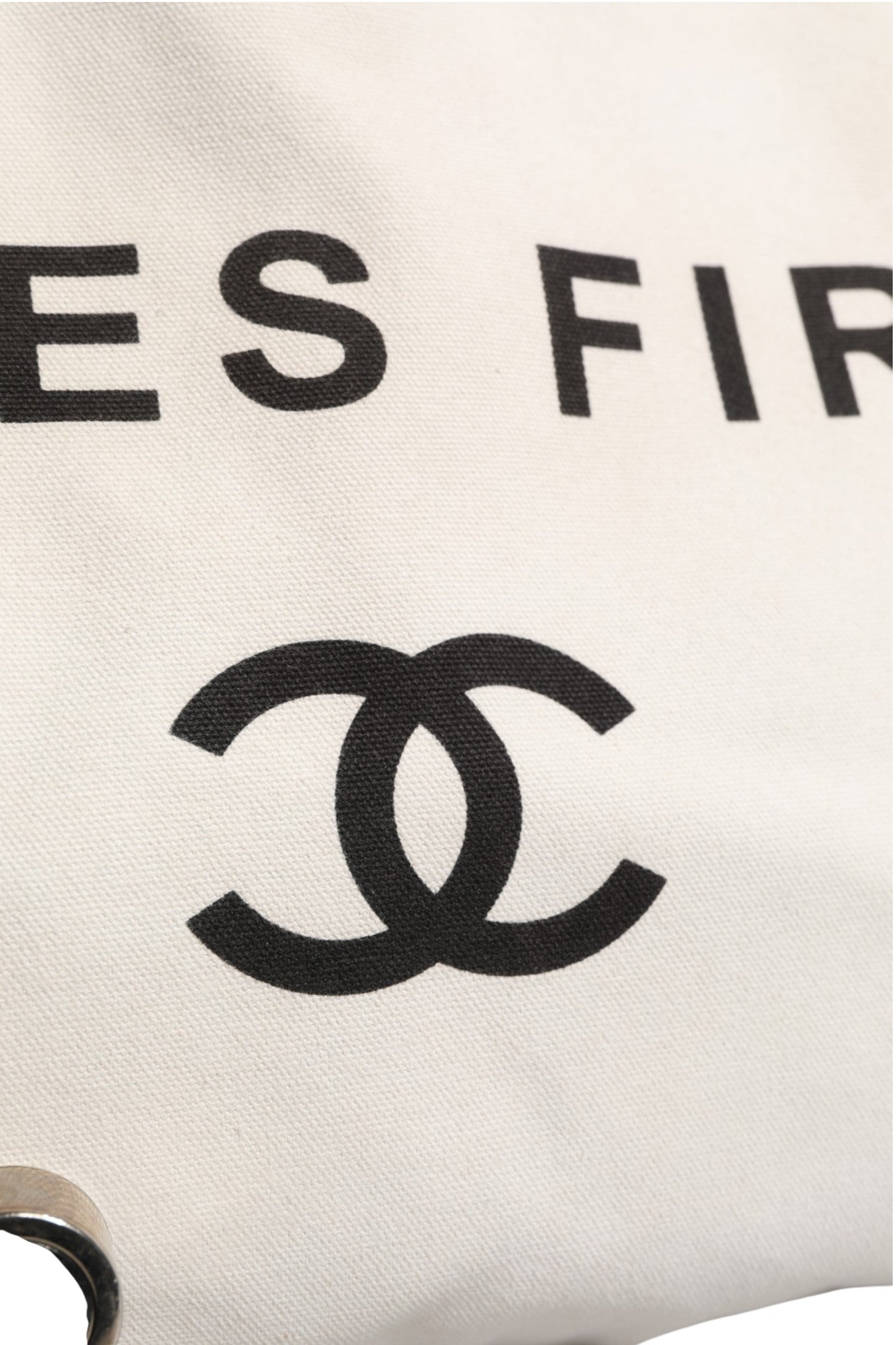 Chanel Ladies First White and Black Canvas Shopper Tote Women's Bag (Authentic Pre-Loved)