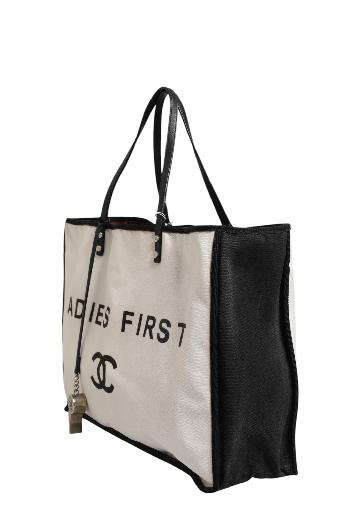 Chanel Ladies First White and Black Canvas Shopper Tote Women's Bag (Authentic Pre-Loved)