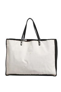 Chanel Ladies First White and Black Canvas Shopper Tote Women's Bag (Authentic Pre-Loved)