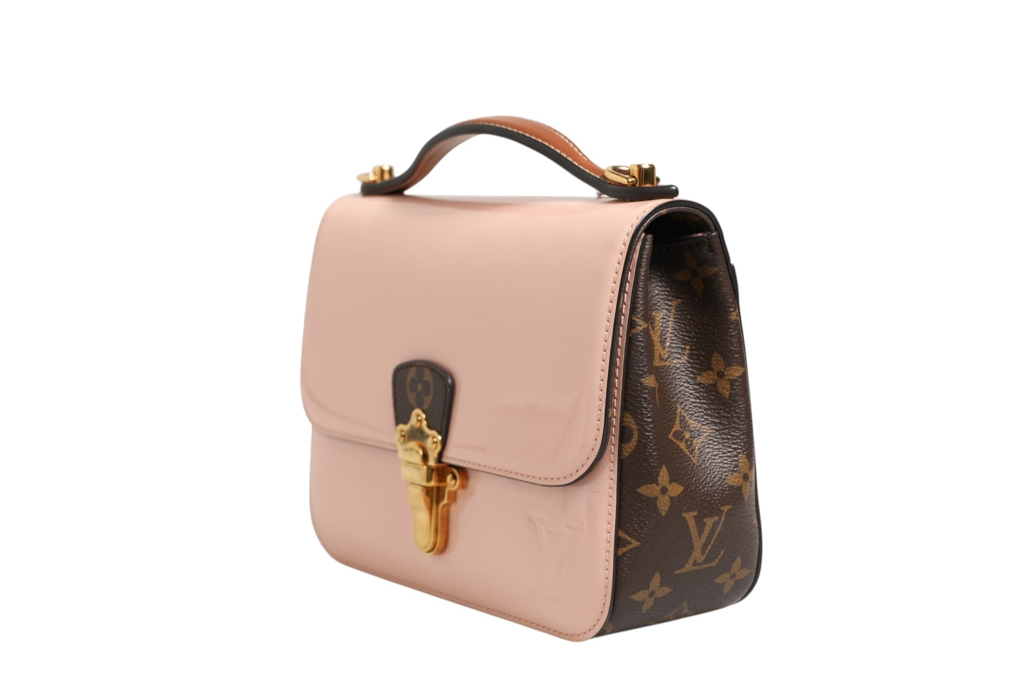 Louis Vuitton Pink Vernis and Monogram Canvas Cherrywood BB Shoulder Women's Bag (Authentic Pre-Loved)