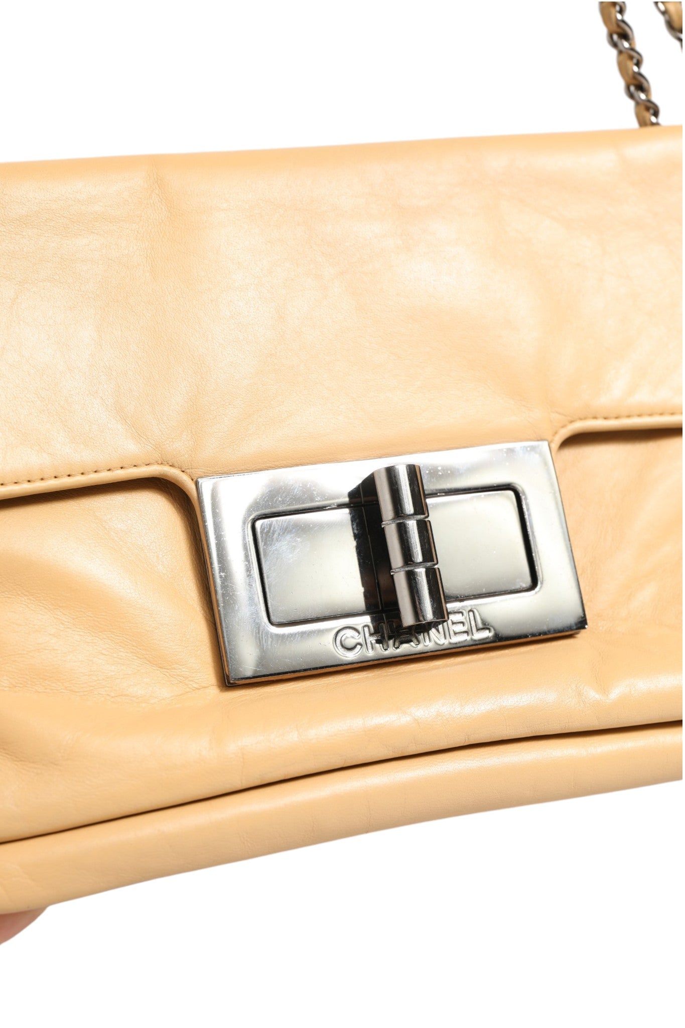 Chanel Beige Lambskin Giant Reissue Mademoiselle Lock Flap Women's Bag (Authentic Pre-Loved)