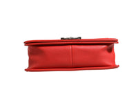 Chanel Red Diamond Stitch Calfskin Leather New Medium Boy Women's Bag (Authentic Pre-Loved)