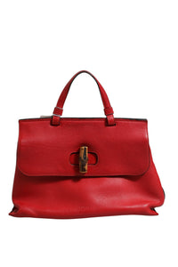Gucci Red Leather Bamboo Daily Tote Crossbody Women's Bag (Authentic Pre-Loved)