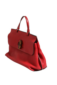 Gucci Red Leather Bamboo Daily Tote Crossbody Women's Bag (Authentic Pre-Loved)