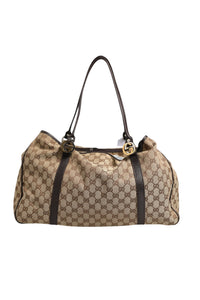 Gucci Beige and Black Canvas Twins Medium Tote Women's Bag (Authentic Pre-Loved)