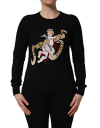 Dolce & Gabbana Black Angels Wool Crew Neck Pullover Women's Sweater