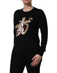 Dolce & Gabbana Black Angels Wool Crew Neck Pullover Women's Sweater