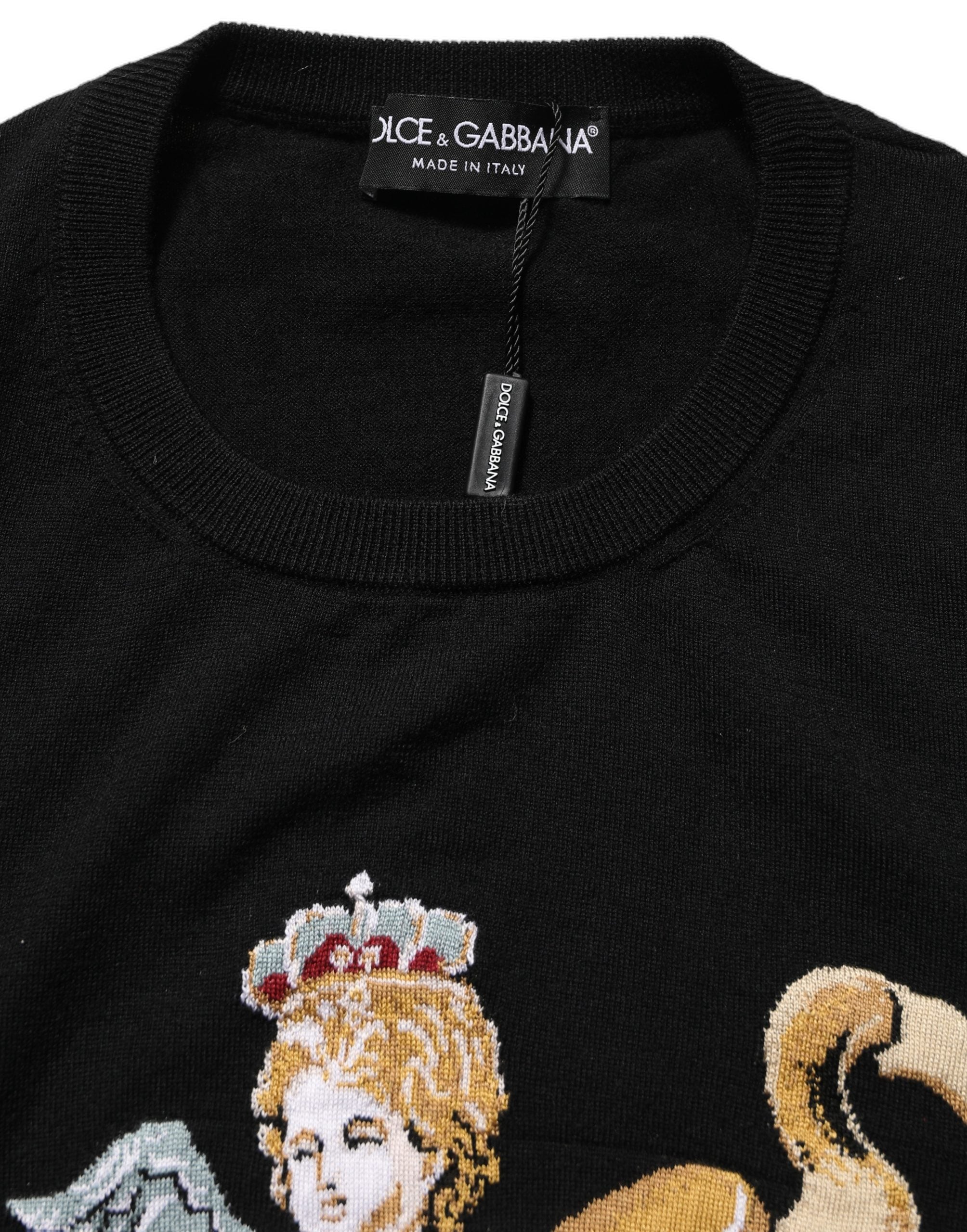 Dolce & Gabbana Black Angels Wool Crew Neck Pullover Women's Sweater