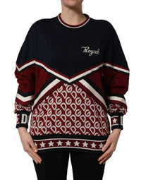 Dolce & Gabbana Blue Red Paneled 'Royals' Patch Sweatshirt Women's Sweater