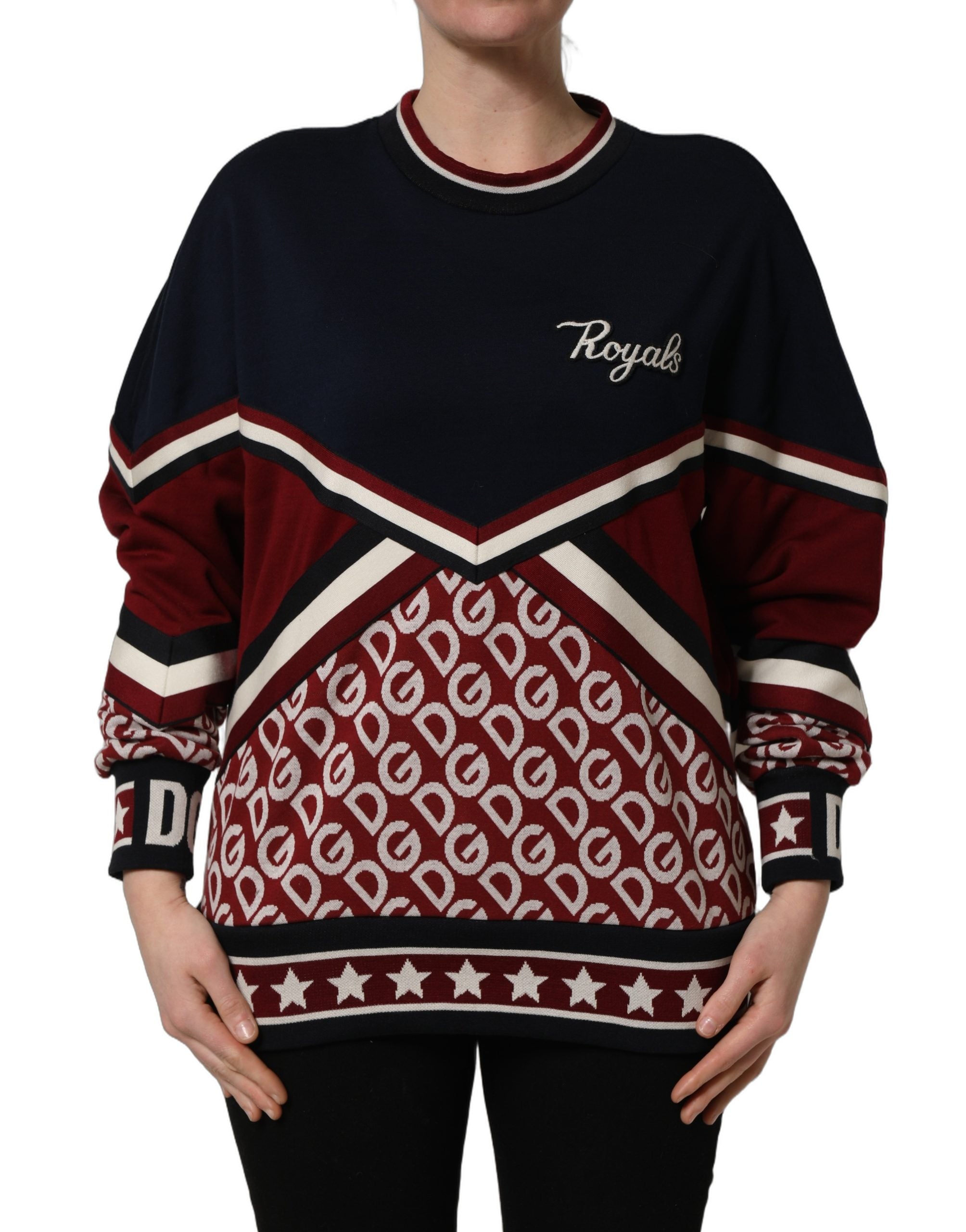 Dolce & Gabbana Blue Red Paneled 'Royals' Patch Sweatshirt Women's Sweater