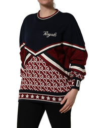 Dolce & Gabbana Blue Red Paneled 'Royals' Patch Sweatshirt Women's Sweater