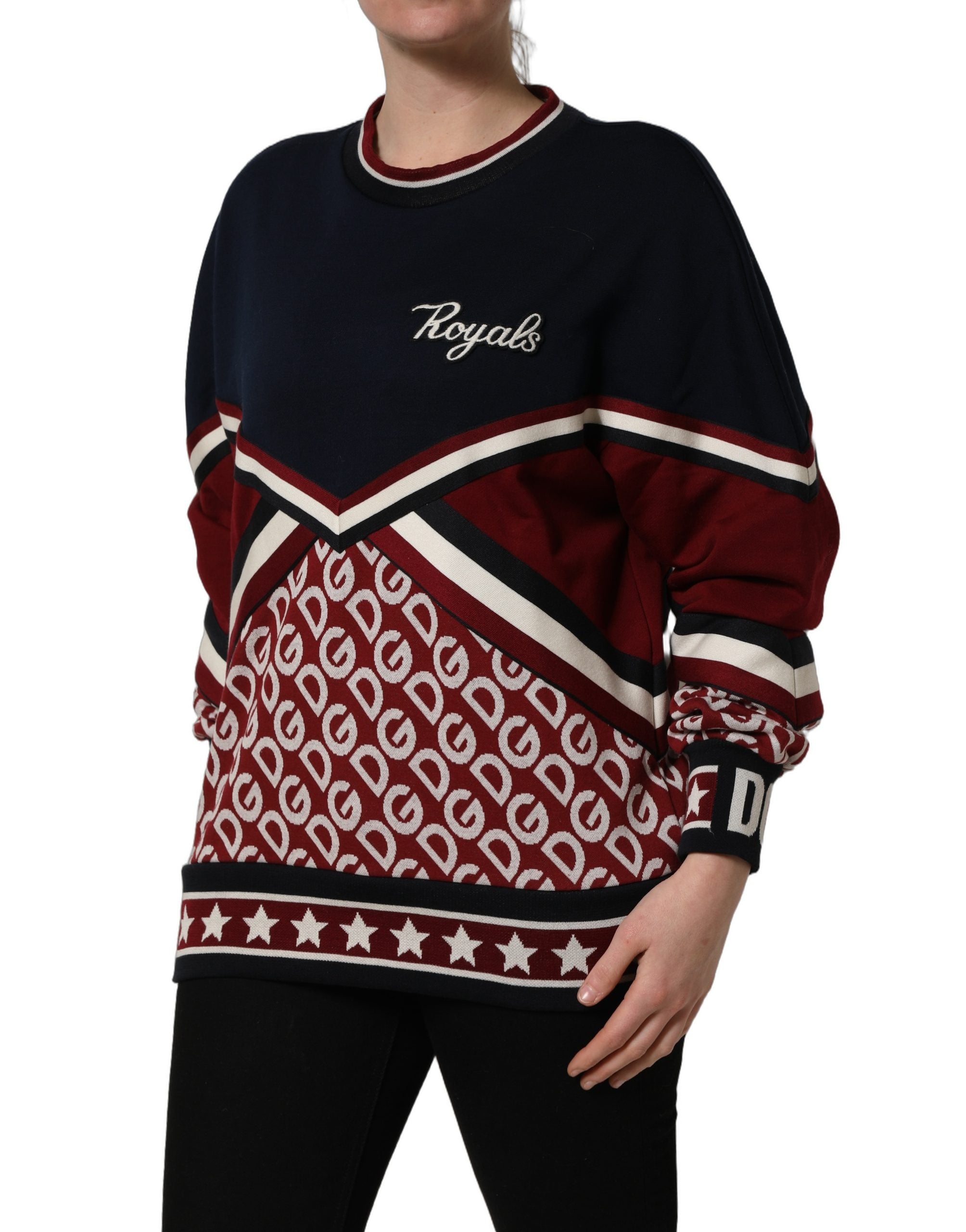 Dolce & Gabbana Blue Red Paneled 'Royals' Patch Sweatshirt Women's Sweater