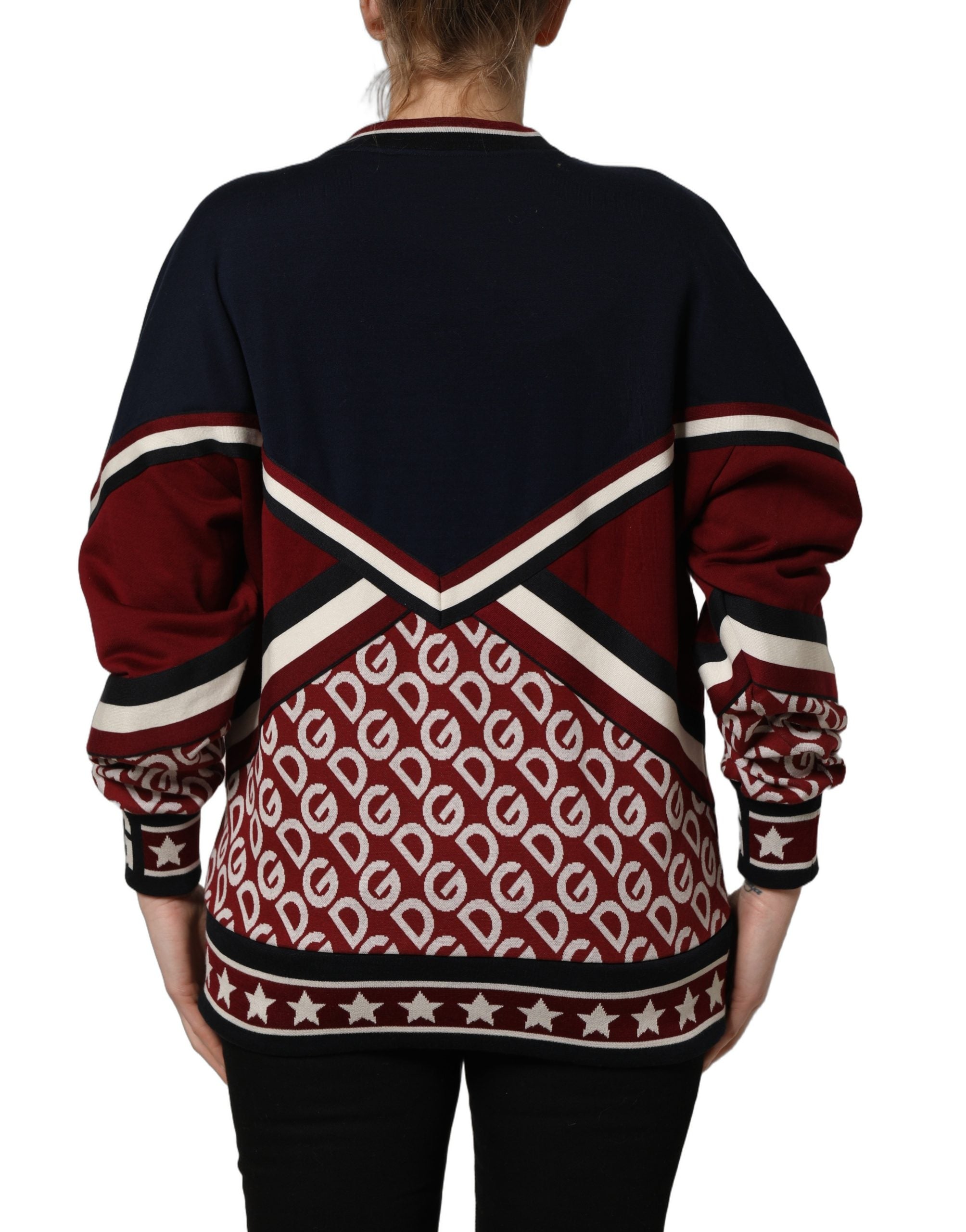 Dolce & Gabbana Blue Red Paneled 'Royals' Patch Sweatshirt Women's Sweater