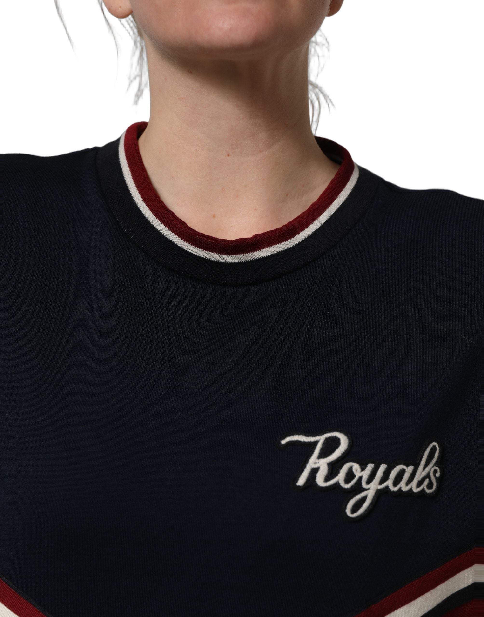 Dolce & Gabbana Blue Red Paneled 'Royals' Patch Sweatshirt Women's Sweater