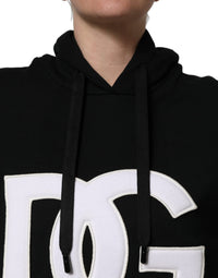 Dolce & Gabbana BlackWhite Appliqué Hooded Sweatshirt Women's Sweater