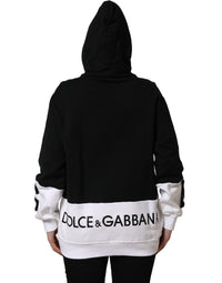 Dolce & Gabbana BlackWhite Appliqué Hooded Sweatshirt Women's Sweater