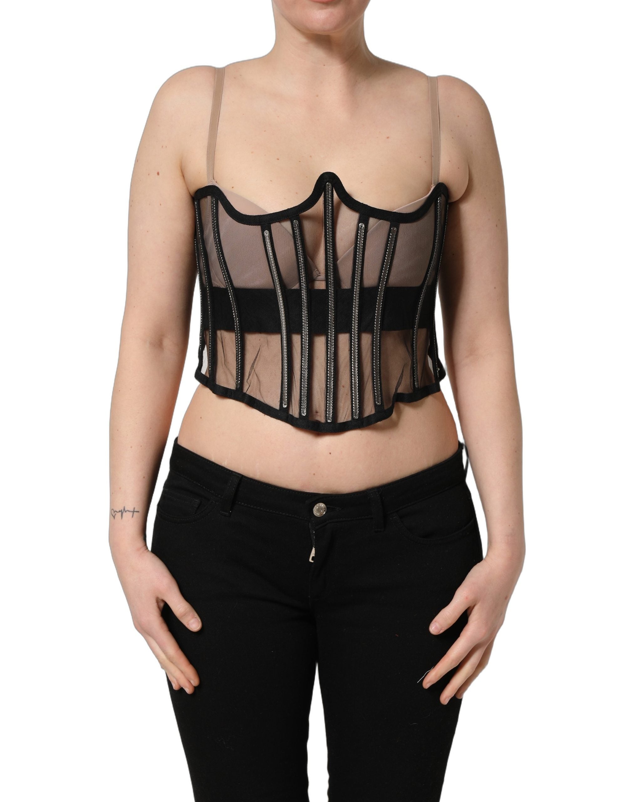 Dolce & Gabbana Dolce & Gabbana Black Sheer Tulle Bodysuit Cropped Corset Women's Top