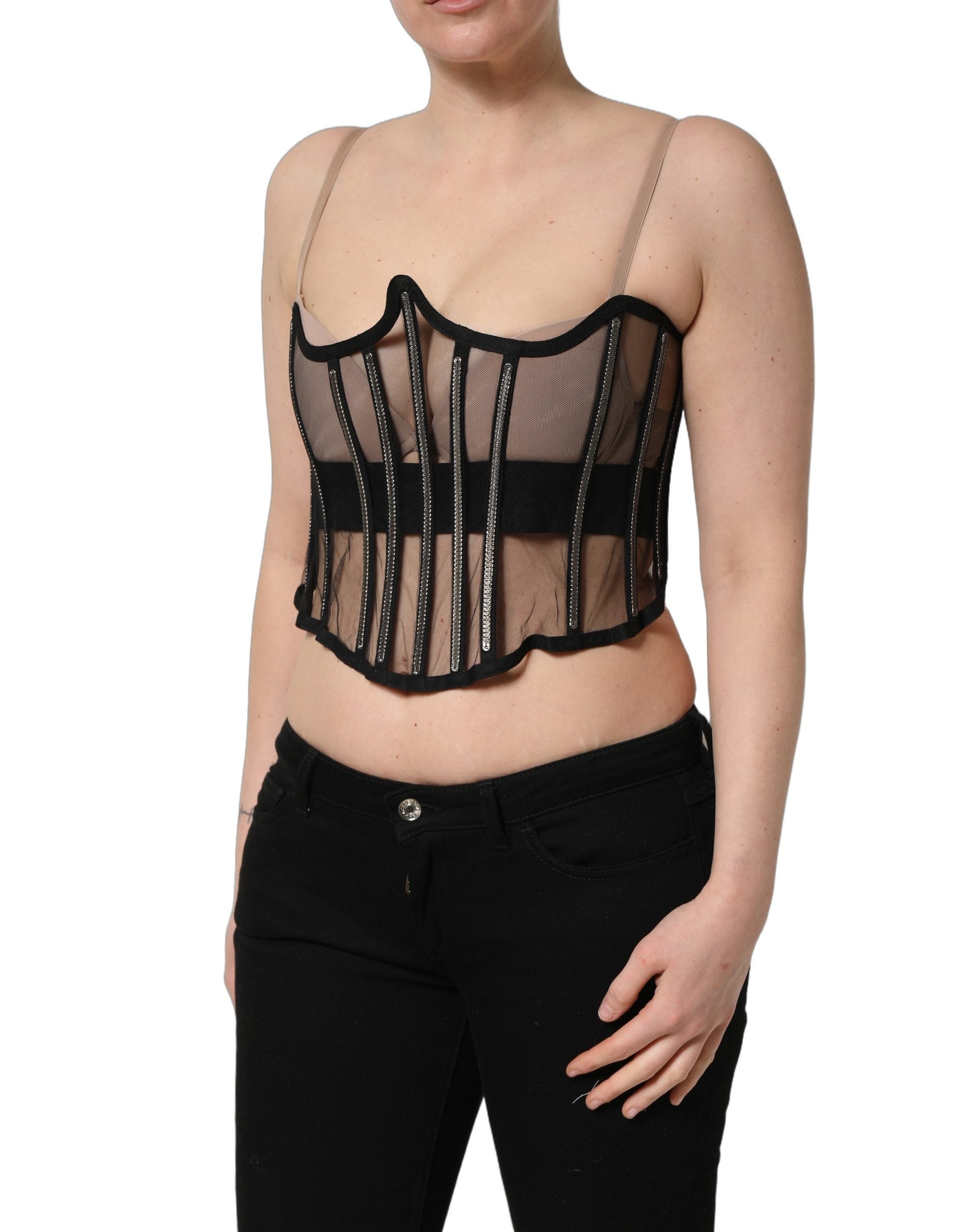 Dolce & Gabbana Dolce & Gabbana Black Sheer Tulle Bodysuit Cropped Corset Women's Top