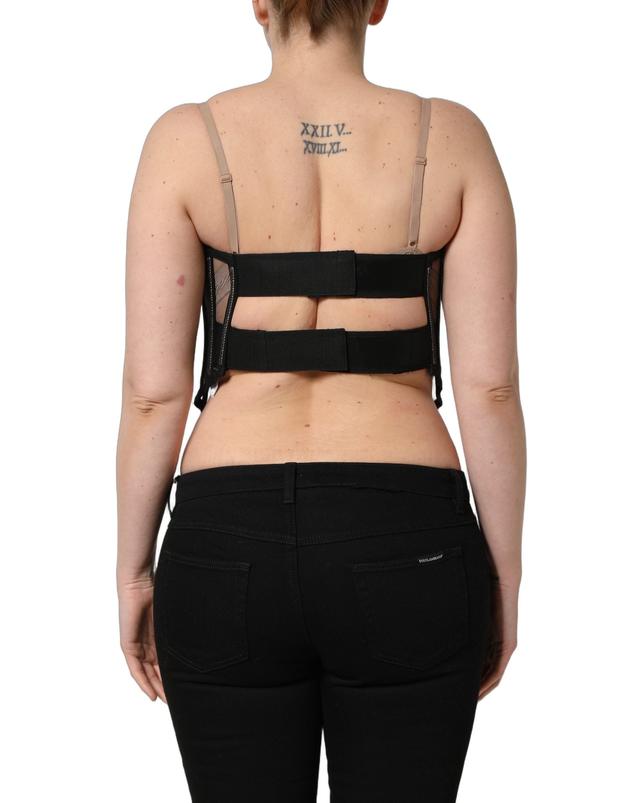 Dolce & Gabbana Dolce & Gabbana Black Sheer Tulle Bodysuit Cropped Corset Women's Top