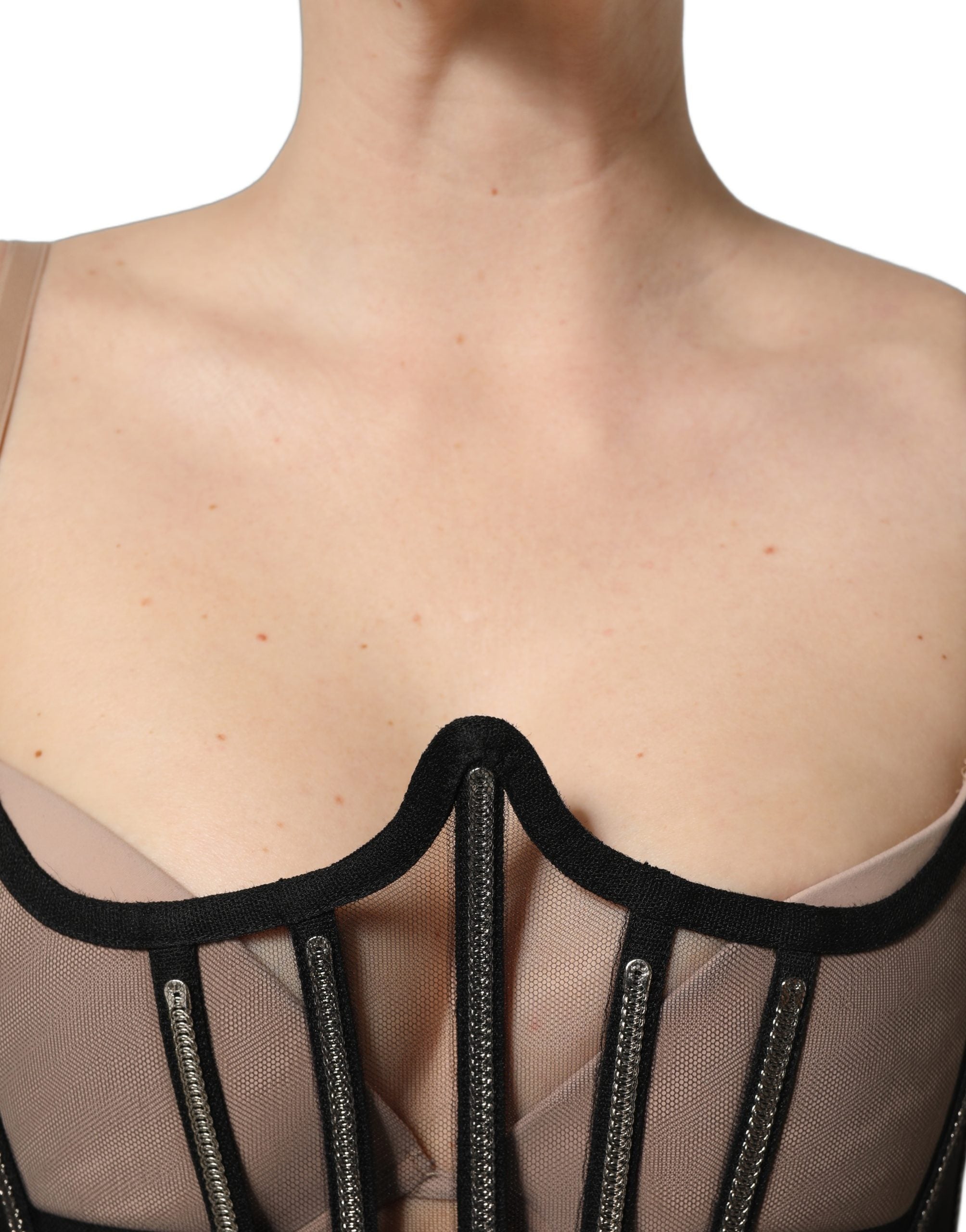 Dolce & Gabbana Dolce & Gabbana Black Sheer Tulle Bodysuit Cropped Corset Women's Top