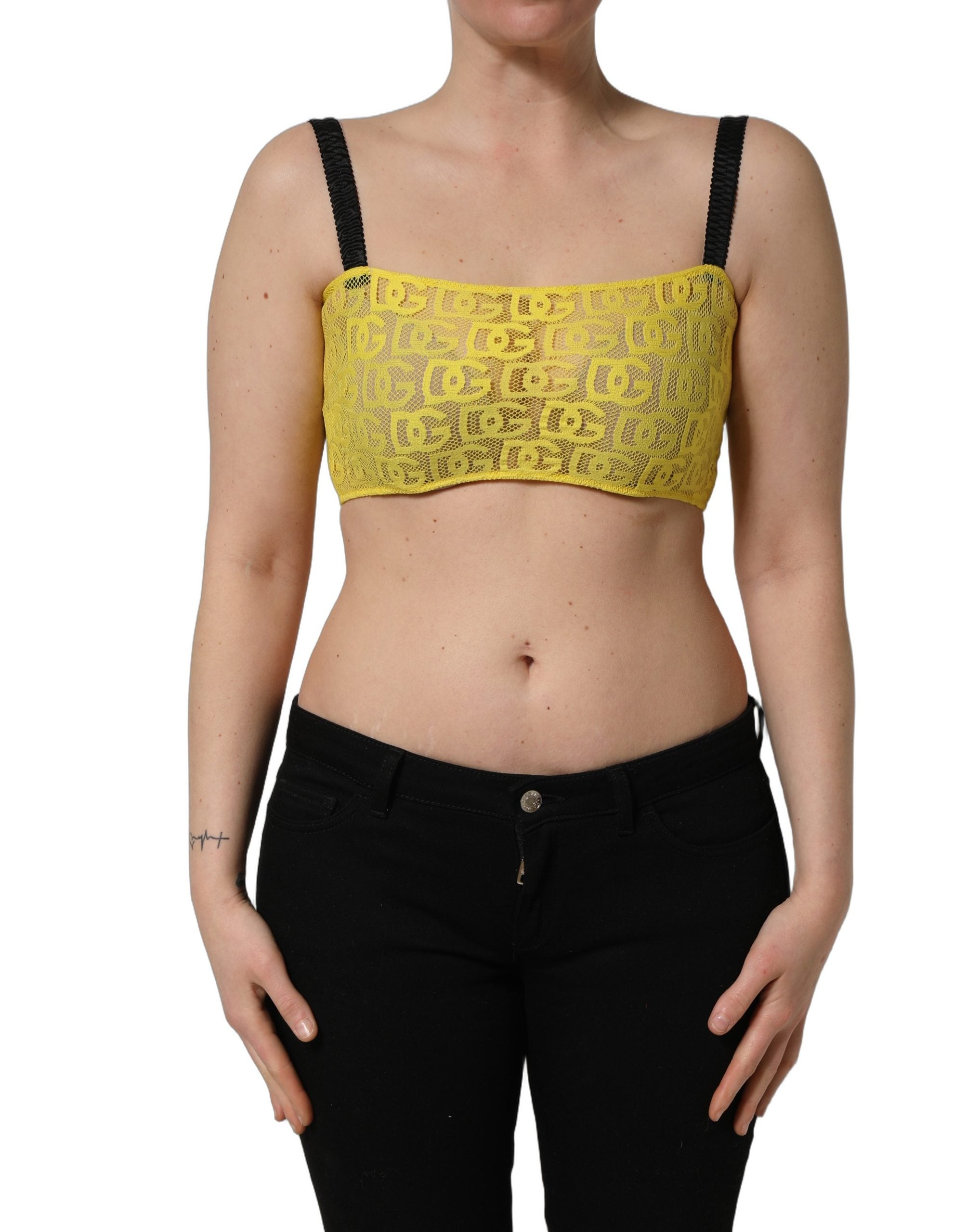 Dolce & Gabbana Dolce & Gabbana Yellow Black Leopard Faux Leather Bra Women's Top