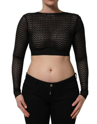 Dolce & Gabbana Black Nylon Fishnet Long Sleeve Cropped Women's Top