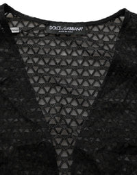 Dolce & Gabbana Black Nylon Fishnet Long Sleeve Cropped Women's Top