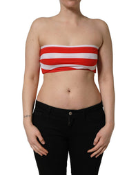 Dolce & Gabbana White Red Nylon Striped Ribbed Tube Crop Women's Top