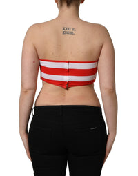 Dolce & Gabbana White Red Nylon Striped Ribbed Tube Crop Women's Top
