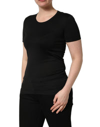 Dolce & Gabbana Black Cotton Round Neck Short Sleeve Women's T-shirt