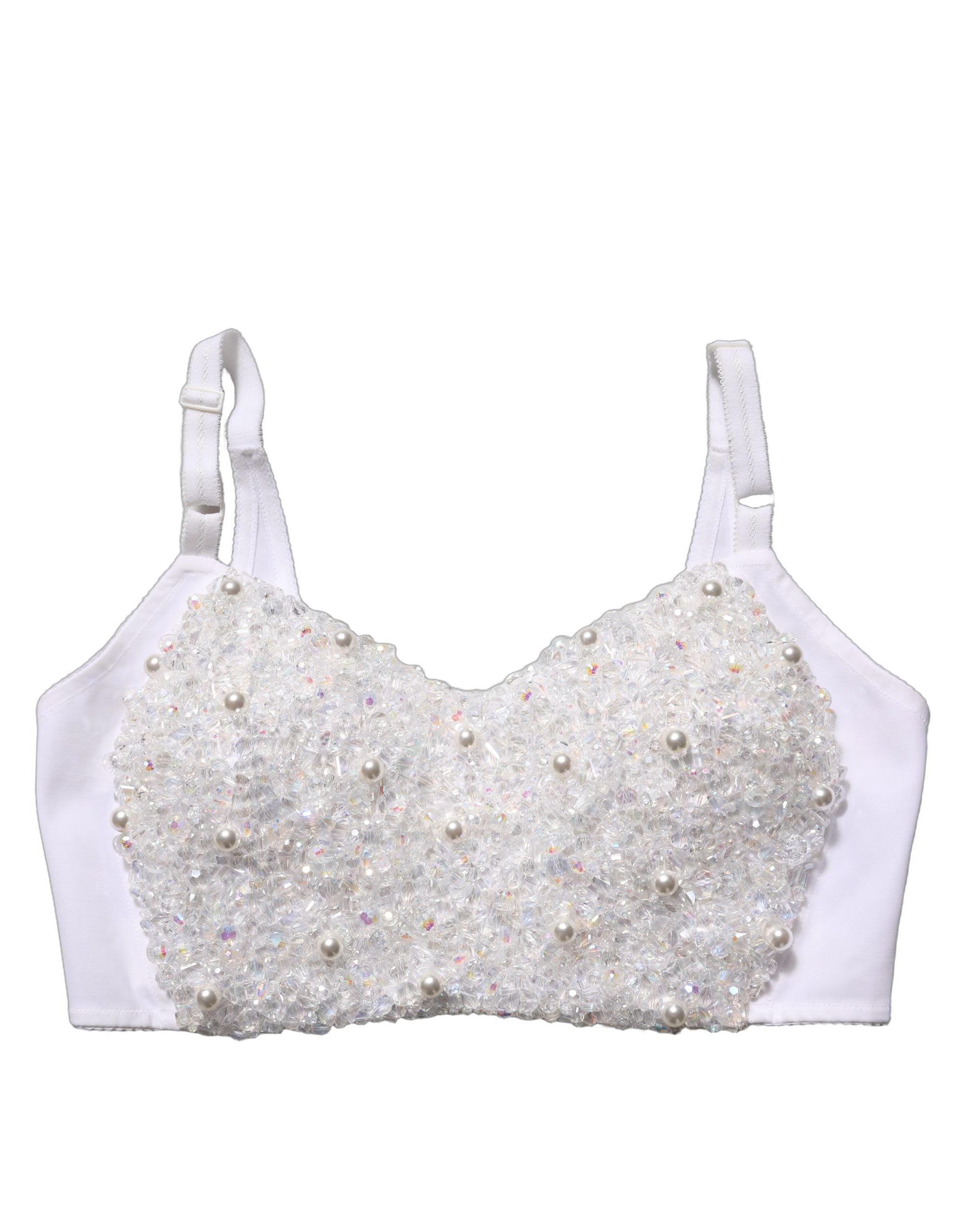 Dolce & Gabbana White Pearls Beaded Corset Bustier Crop Women's Top