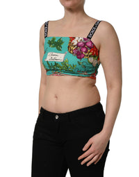 Dolce & Gabbana Turquoise Vegetable Print Silk Crop Tank Women's Top