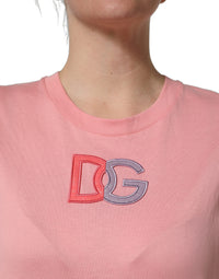 Dolce & Gabbana Pink Cotton DG Logo Round Neck Tank Women's T-shirt