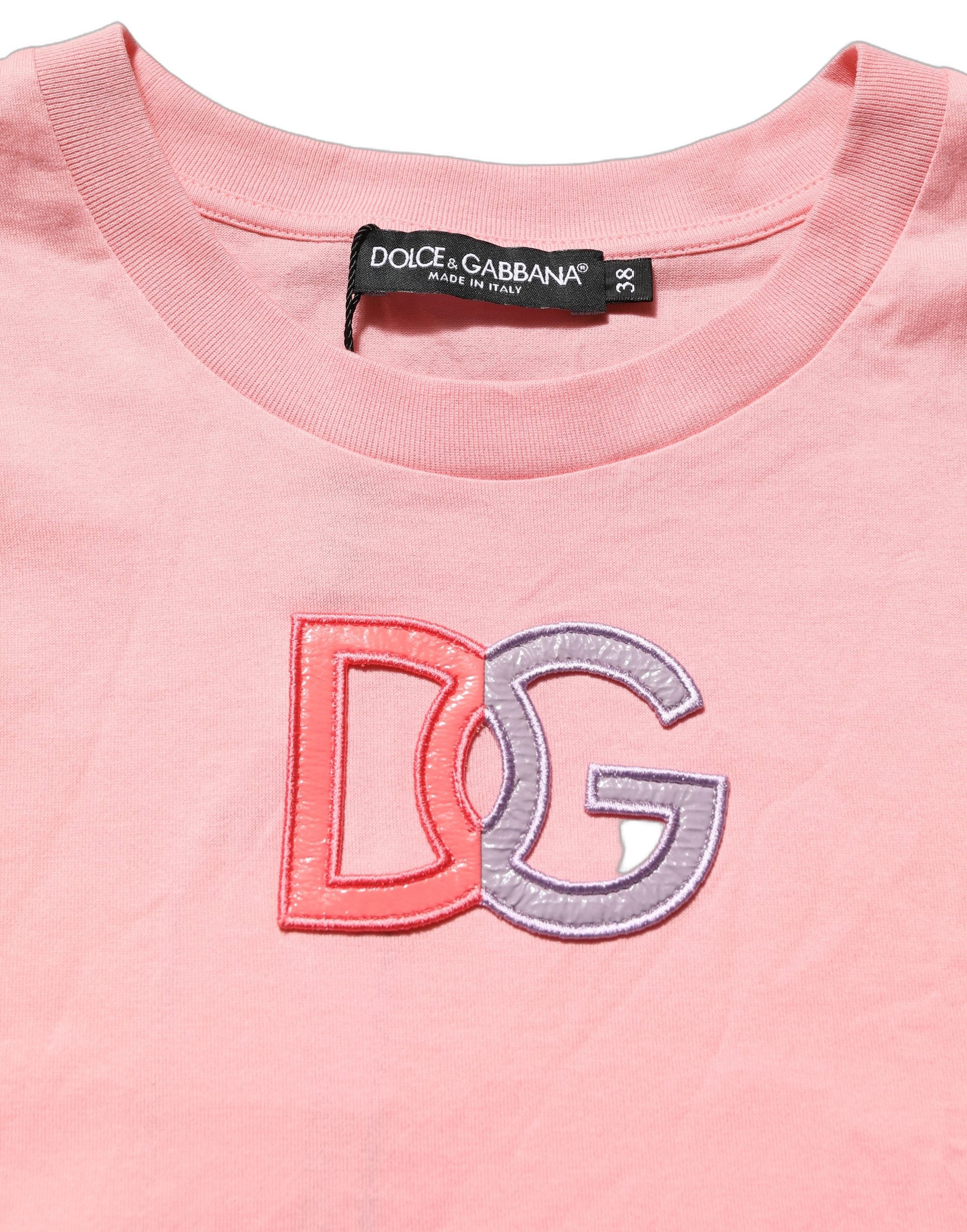 Dolce & Gabbana Pink Cotton DG Logo Round Neck Tank Women's T-shirt