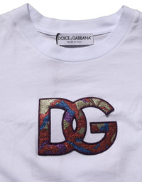 Dolce & Gabbana White Cotton DG Logo Patch Crew Neck Women's T-shirt