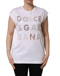 Dolce & Gabbana White Logo Round Neck Sleeveless Women's T-shirt