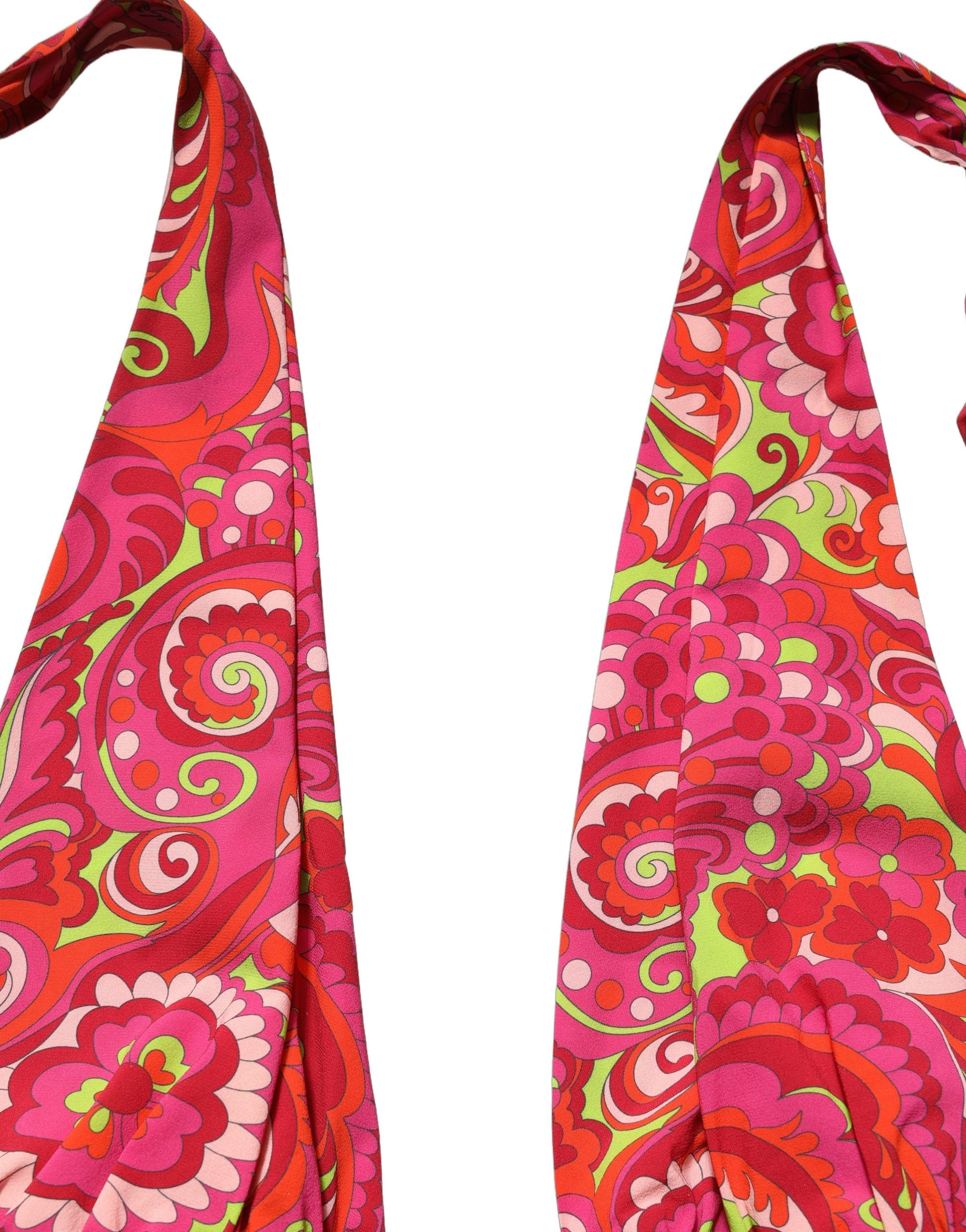 Dolce & Gabbana Red Paisley Silk Halter Neck Crop Tank Women's Top