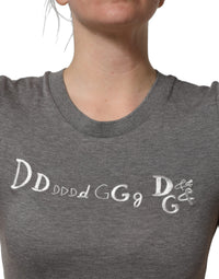 Dolce & Gabbana Gray Logo Embroidery Short Sleeve Women's T-shirt