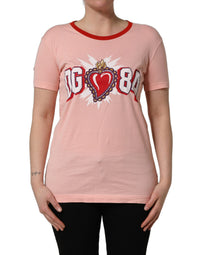 Dolce & Gabbana Pink Graphic Print Cotton Crew Neck Women's T-shirt