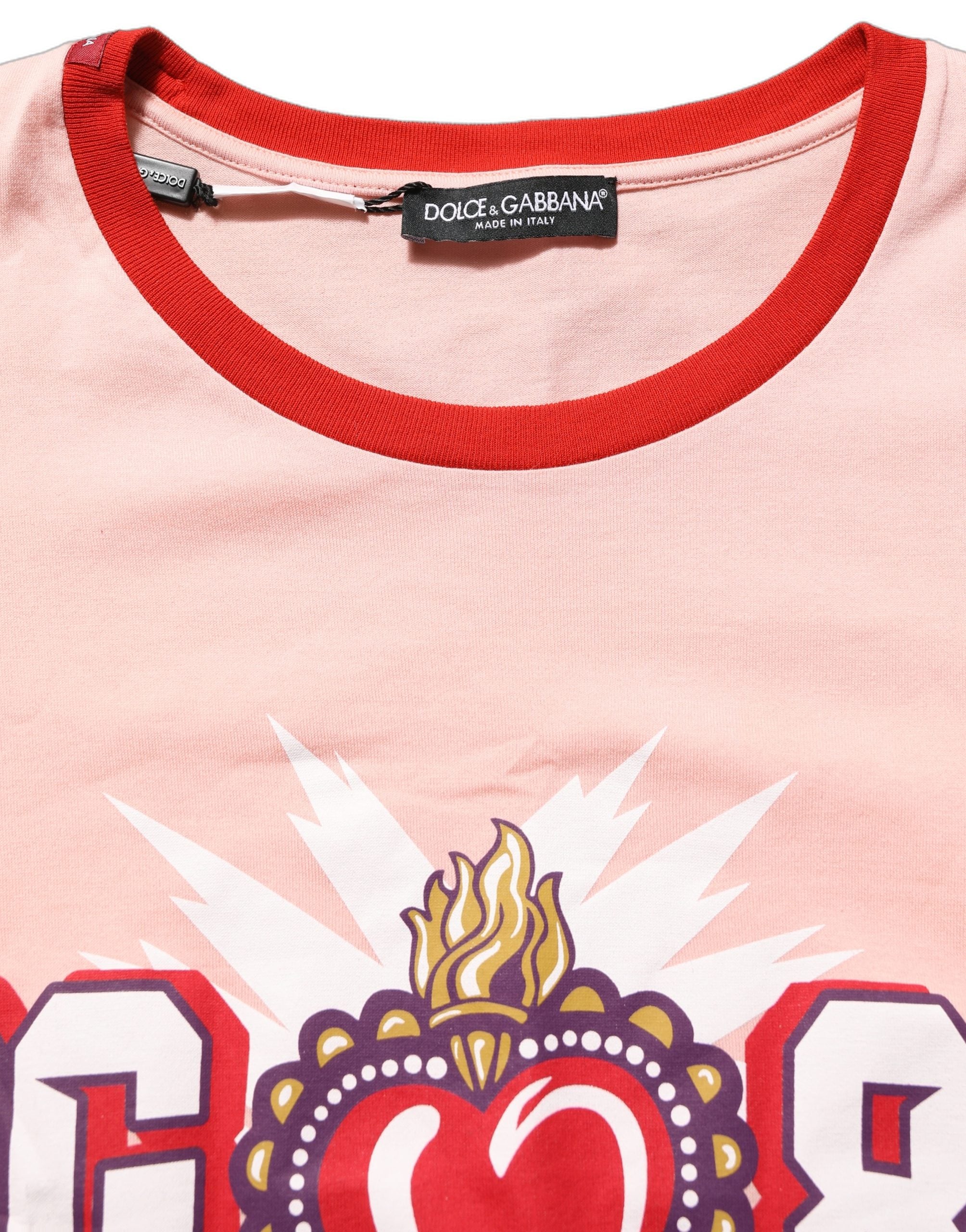 Dolce & Gabbana Pink Graphic Print Cotton Crew Neck Women's T-shirt