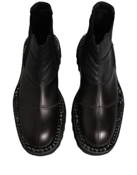Dolce & Gabbana Black Leather Slip On Chelsea Boots Men's Shoes